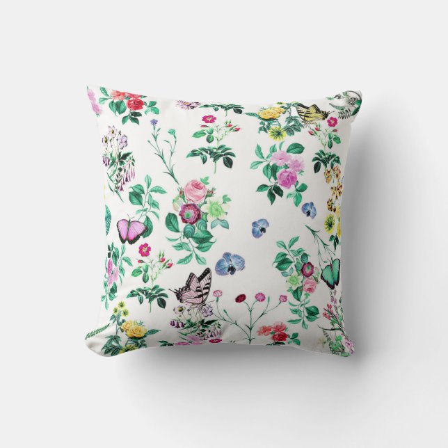 Pretty Butterflies and Flowers Throw Pillow (Front)