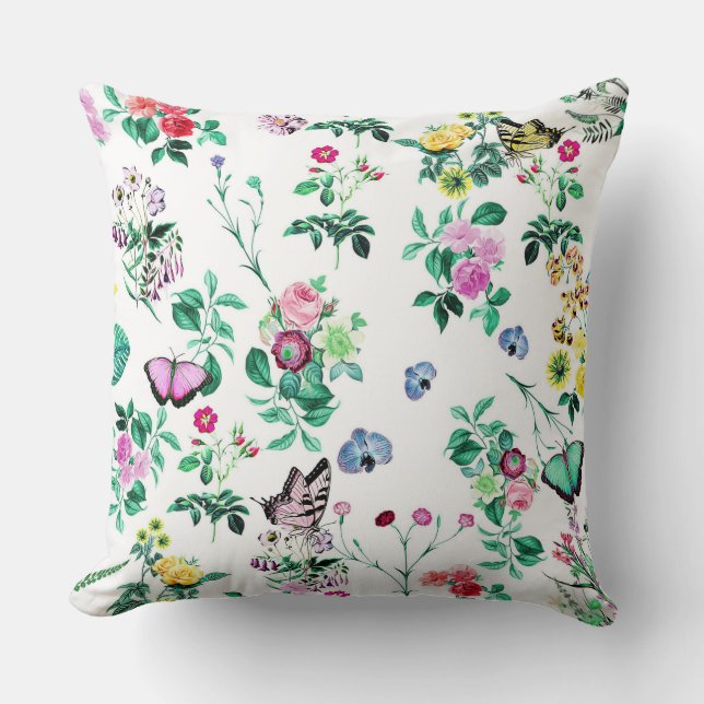 Pretty Butterflies and Flowers Throw Pillow (Front)