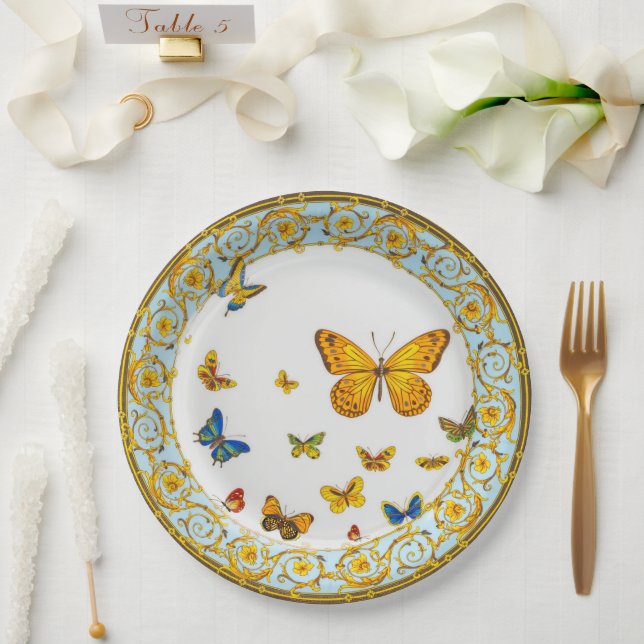 Pretty Butterflies Baroque Style China Paper Plates (Wedding)