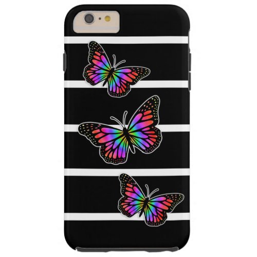 Pretty Butterflies Black and White Tough iPhone 6 Plus Case