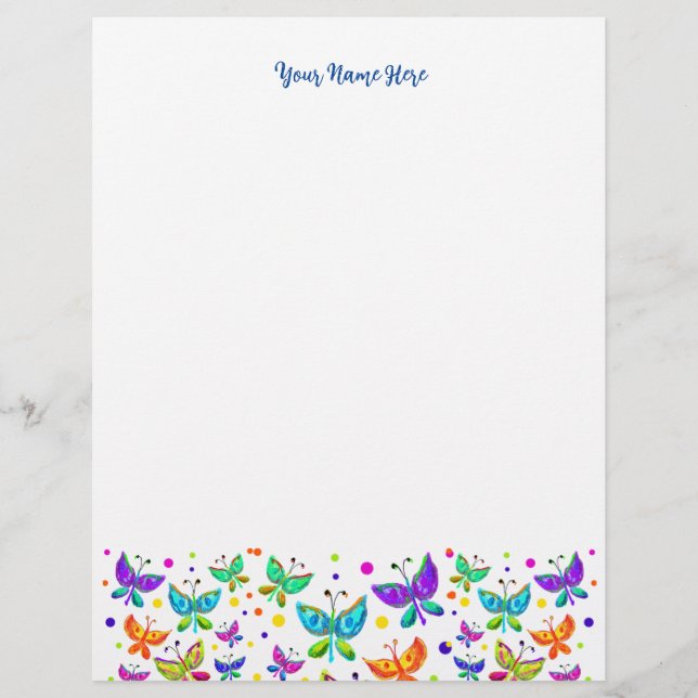 Pretty Butterflies Bright Colored Boho Letterhead (Front)