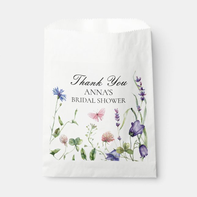 Pretty Butterflies Flowers Bridal Shower Favor Bag (Front)