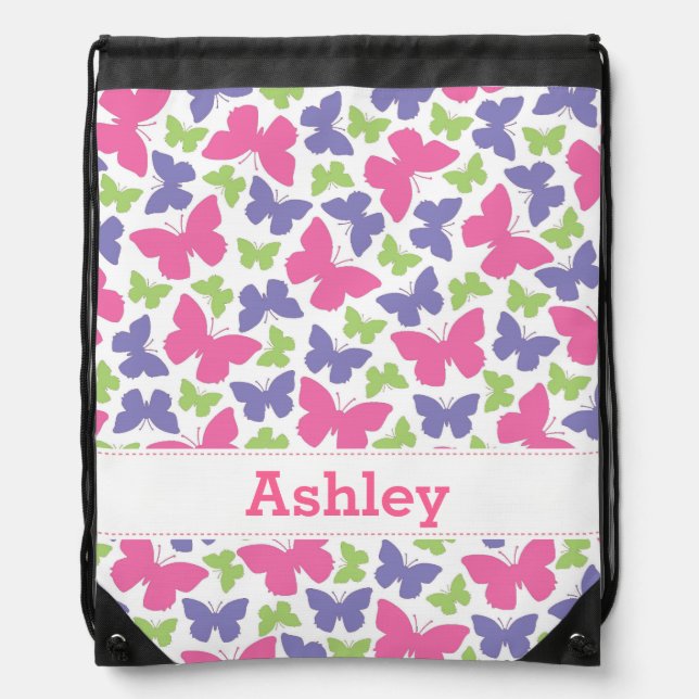 Pretty Butterflies Girl's Drawstring Backpack (Front)