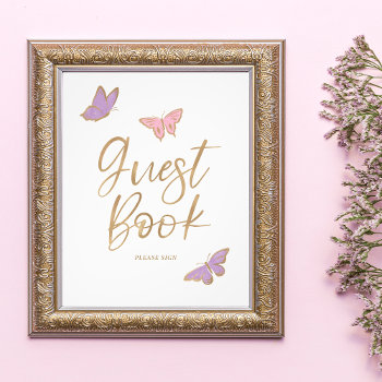 Pretty Butterflies Guest Book Baby Shower Sign by Orabella at Zazzle