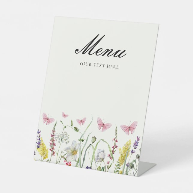 Pretty Butterflies Menu Bridal Shower Pedestal Sign (Front)