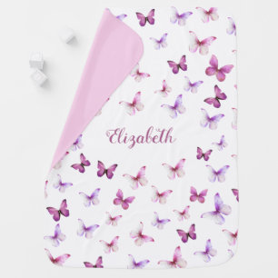 Pretty Butterflies Pink Girl Custom Name Baby Blanket