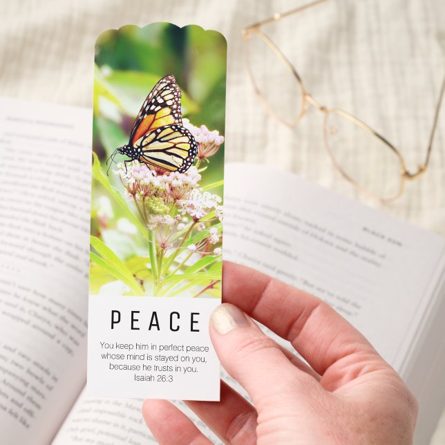 Pretty Butterfly and Flowers Peace Scripture Bible Bookmarks (Hand)