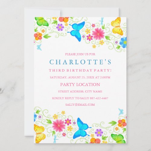 Pretty Butterfly Birthday Invitation