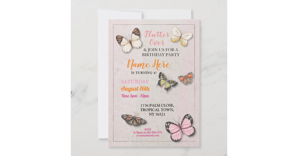 Pretty Butterfly Birthday Party Butterflies Insect Invitation | Zazzle