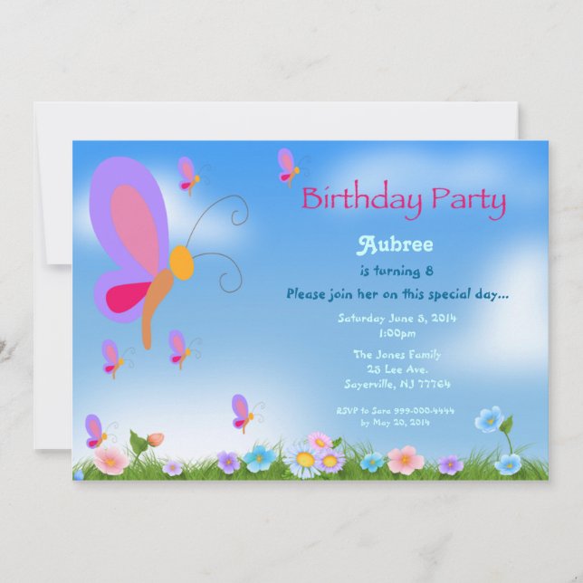 Pretty Butterfly Birthday Party Invitation (Front)