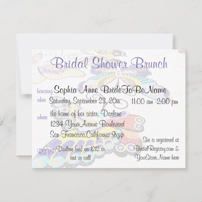 Pretty Butterfly Bridal Shower Brunch Invitation (Front)