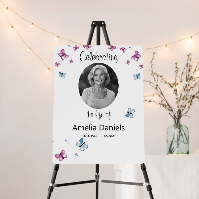 Pretty Butterfly Celebration of Life Photo Foam Board (In Situ (Stand))