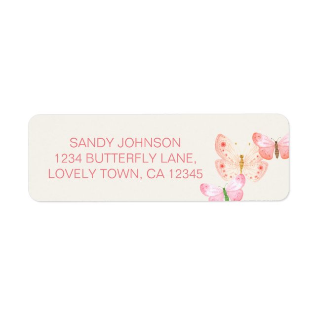 Pretty Butterfly Coral Cream New Address Label (Front)