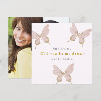 Pretty Butterfly Dama Proposal Quinceanera Photo Invitation