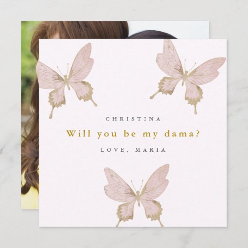 Pretty Butterfly Dama Proposal Quinceanera Photo Invitation