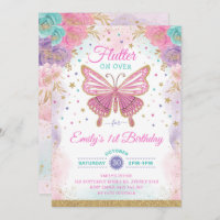 Pretty Butterfly Fairy Garden Floral Girl Birthday Invitation