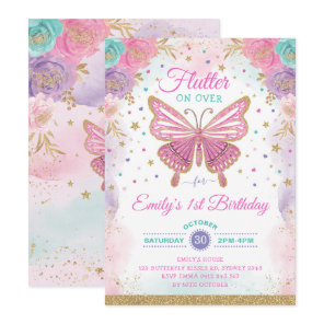 Pretty Butterfly Fairy Garden Floral Girl Birthday Invitation