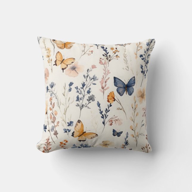 Pretty Butterfly Field Throw Pillow (Front)
