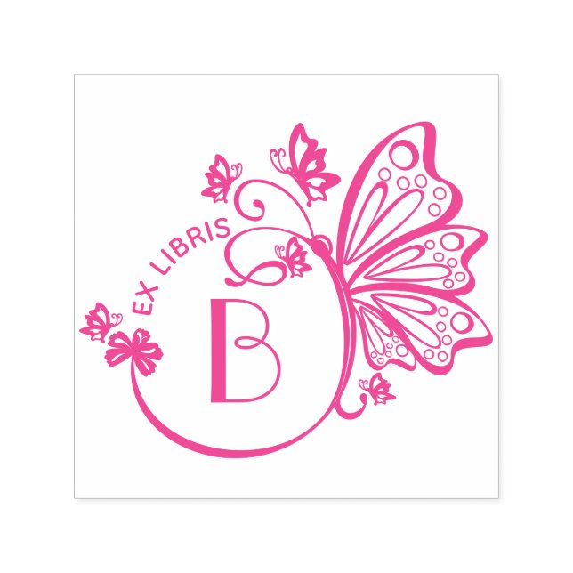 Pretty Butterfly Frame Library Book Initial Self-inking Stamp (Design)