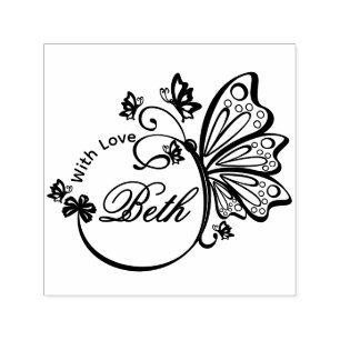Pretty Butterfly Frame “With Love”, 4 Letter Name Self-inking Stamp