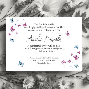 Pretty Butterfly Funeral Announcement Card
