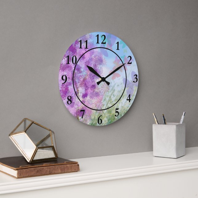 Pretty Butterfly Garden Watercolor Large Clock (Office)