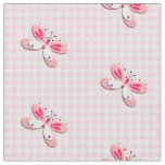 Pretty Butterfly Gingham Plaid Pink White Fabric