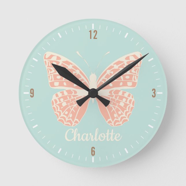 Pretty Butterfly Girl's Bedroom Round Clock (Front)
