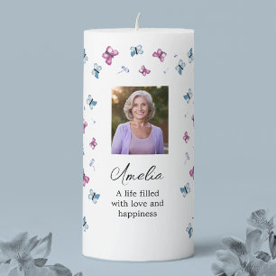 Pretty Butterfly in Loving Memory Photo Pillar Candle