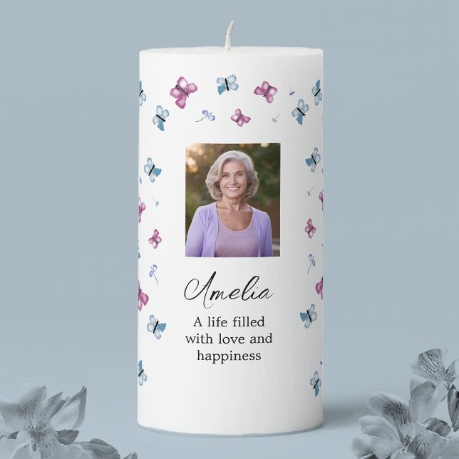 Pretty Butterfly in Loving Memory Photo Pillar Candle (Creator Uploaded)