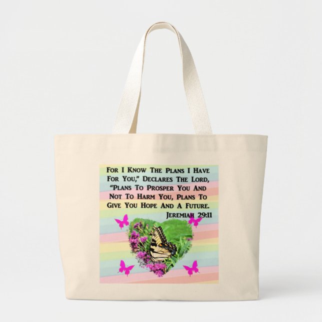 PRETTY BUTTERFLY JEREMIAH 29:11 LARGE TOTE BAG (Front)