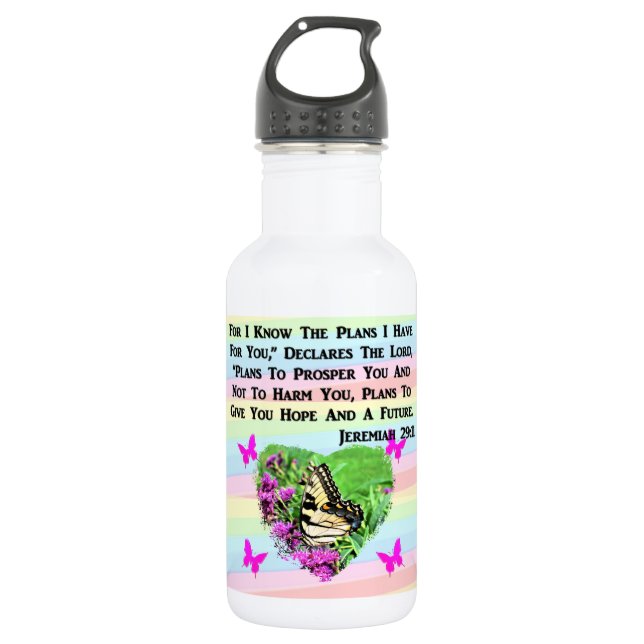 PRETTY BUTTERFLY JEREMIAH 29:11 STAINLESS STEEL WATER BOTTLE (Front)