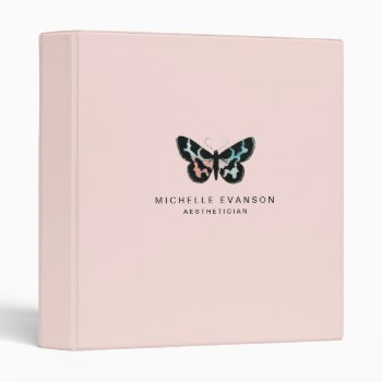 Pretty Butterfly Logo Blush Pink Watercolor 3 Ring Binder by whimsydesigns at Zazzle