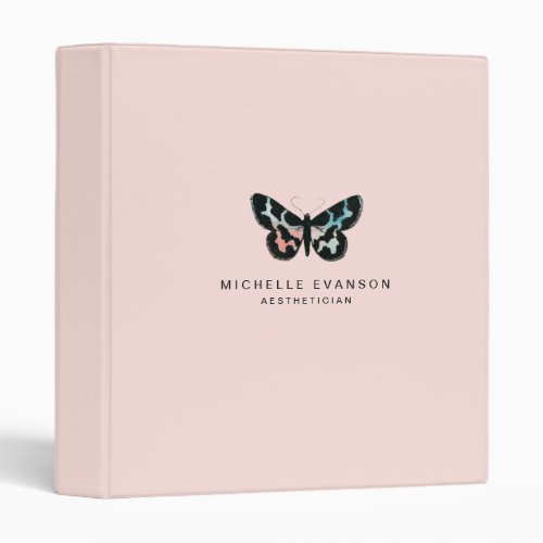 Pretty Butterfly Logo Blush Pink Watercolor 3 Ring Binder