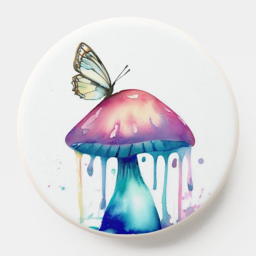 Pretty Butterfly Mushroom Rainbow Watercolor Art PopSocket