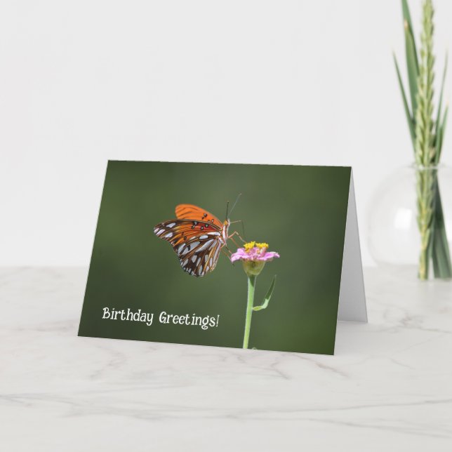 Pretty Butterfly on a Flower Birthday Card (Front)
