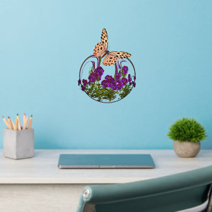 Pretty Butterfly On Abstract Flower Art Wall Decal