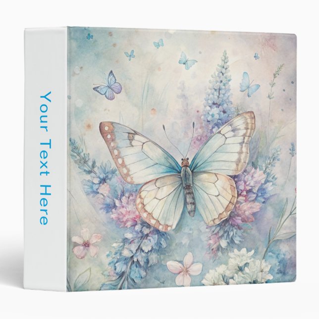 Pretty Butterfly on Flowers 3 Ring Binder (Front/Spine)