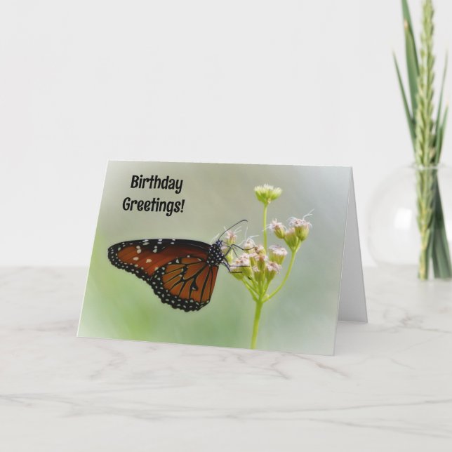 Pretty Butterfly on Flowers Birthday Card (Front)