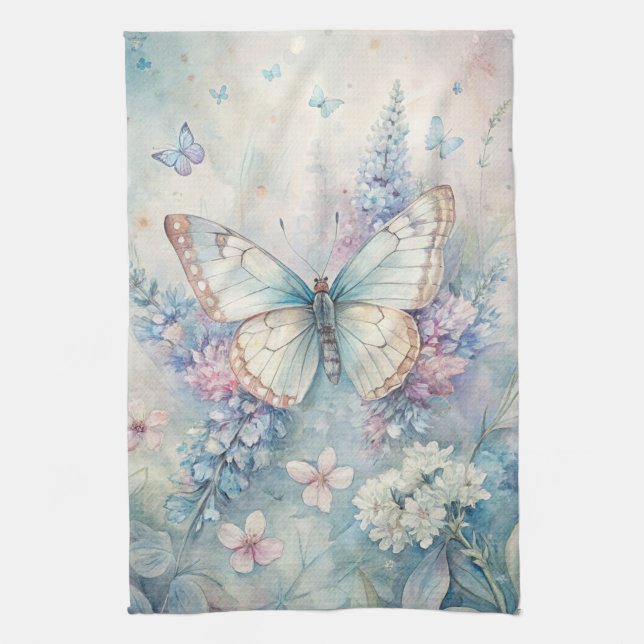 Pretty Butterfly on Flowers Kitchen Towel (Vertical)