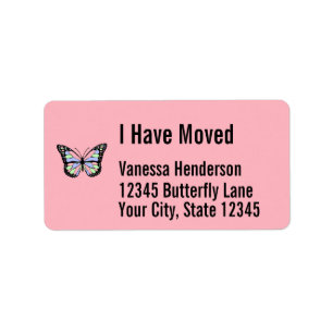 Pretty Butterfly on Pink Moving Announcement Label