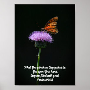 Pretty Butterfly on Wildflower Bible Verse Art Poster