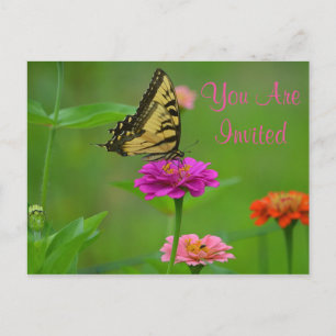 Pretty Butterfly On Zinnia Invitation Postcard