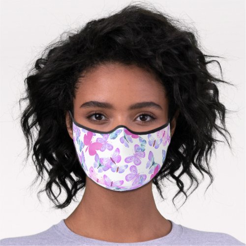 Pretty Butterfly Pattern Pink Lilac Watercolor  Premium Face Mask