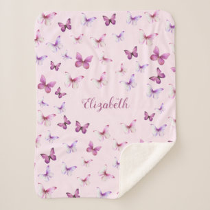 Pretty Butterfly Pink and Purple Girl Sherpa Blanket