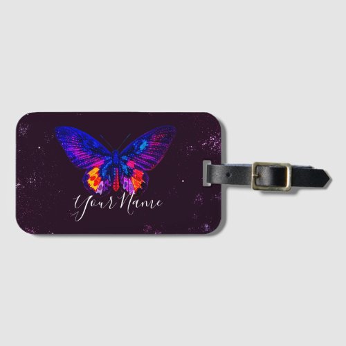 Pretty Butterfly Pink  Blue with a Custom Name Luggage Tag