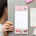 Pretty Butterfly Pink Teal Coral Personalized Magnetic Notepad<br><div class="desc">Personalize this pretty magnetic notepad for your fridge or filing cabinet - the template is set up ready for you to quickly add your name. The design features butterflies in teal and coral on a pastel coral pink background. The wording reads "a note from [name]". Lovely as a kitchen message...</div>