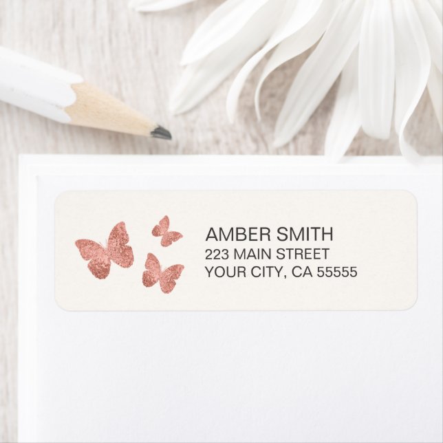 Pretty Butterfly Rose Gold Foil Nature Label (Insitu)