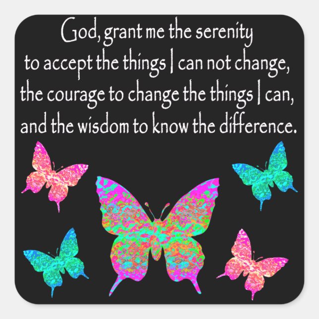 PRETTY BUTTERFLY SERENITY PRAYER DESIGN SQUARE STICKER (Front)