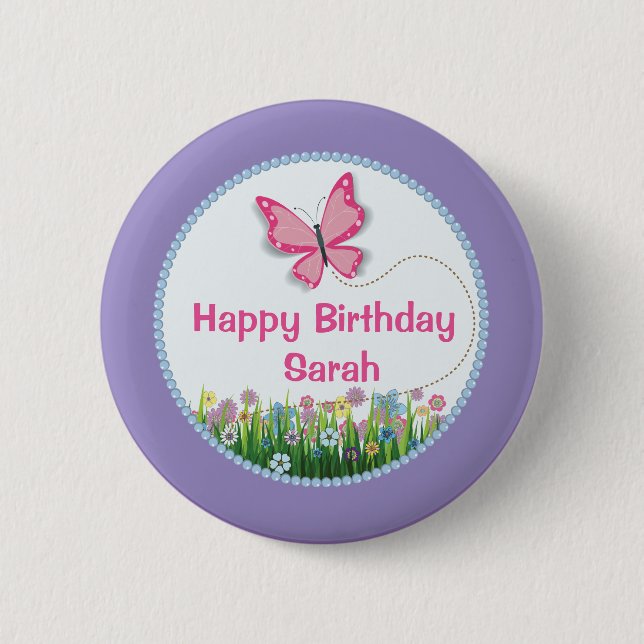 Pretty Butterfly, Spring Birthday Button (Front)